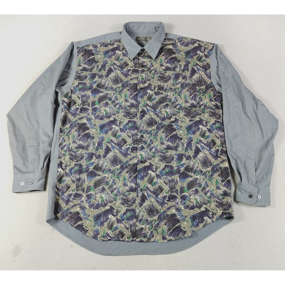 Melka Sweden Shirt Mens Medium Multicolor Abstract Graphic Long Sleeve Button Up